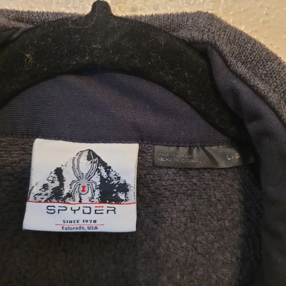 Spyder Men's Large Empire Full Zip Jacket Gray Black w/ Patch & Sleeve Pocket